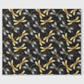 Naadloos patroon met gouden libellen cadeaupapier (Vlak)