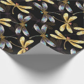 Naadloos patroon met gouden libellen cadeaupapier (Hoek)