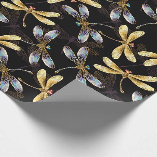 Naadloos patroon met gouden libellen cadeaupapier (Hoek)