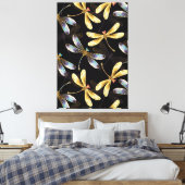 Naadloos patroon met gouden libellen canvas afdruk (Insitu (Slaapkamer))