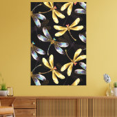 Naadloos patroon met gouden libellen canvas afdruk (Insitu (Woonkamer))