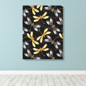 Naadloos patroon met gouden libellen canvas afdruk (Insitu (Houten vloer))
