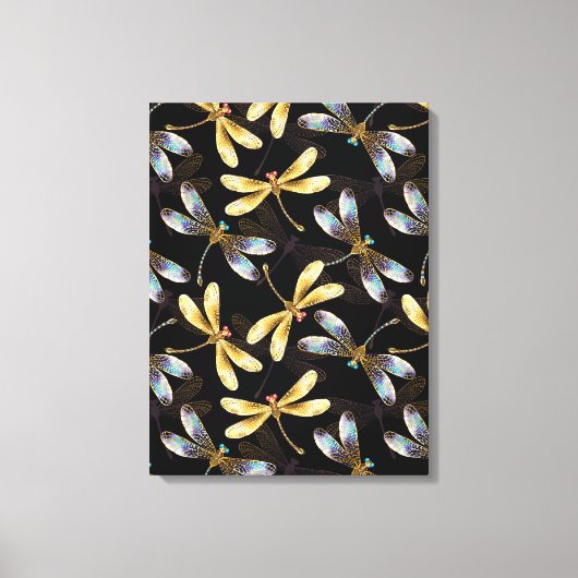 Naadloos patroon met gouden libellen canvas afdruk (Voorkant)