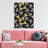 Naadloos patroon met gouden libellen canvas afdruk (Insitu (Woonkamer))