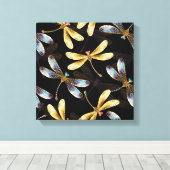 Naadloos patroon met gouden libellen canvas afdruk (Insitu (Houten vloer))