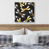 Naadloos patroon met gouden libellen canvas afdruk (Insitu (Slaapkamer))