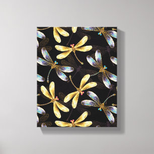 Naadloos patroon met gouden libellen canvas afdruk