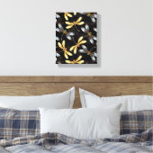 Naadloos patroon met gouden libellen canvas afdruk (Insitu (Slaapkamer))