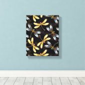 Naadloos patroon met gouden libellen canvas afdruk (Insitu (Houten vloer))