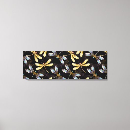 Naadloos patroon met gouden libellen canvas afdruk (Voorkant)