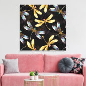 Naadloos patroon met gouden libellen canvas afdruk (Insitu (Woonkamer))