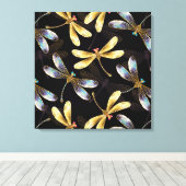 Naadloos patroon met gouden libellen canvas afdruk (Insitu (Houten vloer))