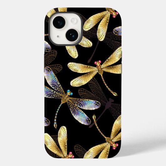 Naadloos patroon met gouden libellen Case-Mate iPhone case (Achterkant)