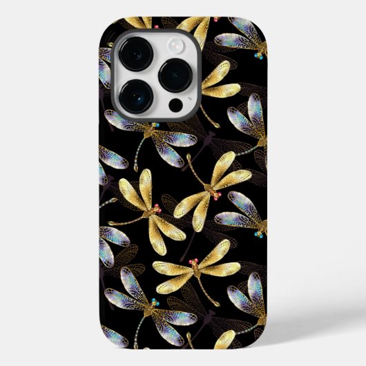 Naadloos patroon met gouden libellen Case-Mate iPhone case (Achterkant)