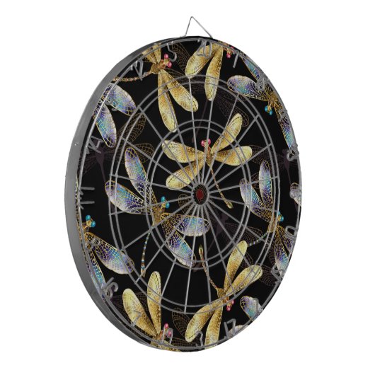 Naadloos patroon met gouden libellen dartbord (Voorkant Links)