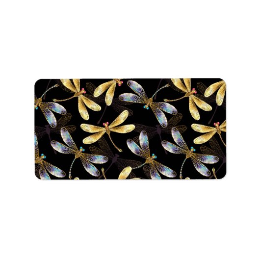 Naadloos patroon met gouden libellen etiket (Voorkant)