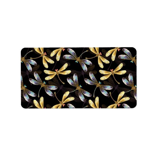 Naadloos patroon met gouden libellen etiket (Voorkant)