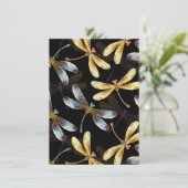 Naadloos patroon met gouden libellen feestdagenkaart (Staand voorkant)