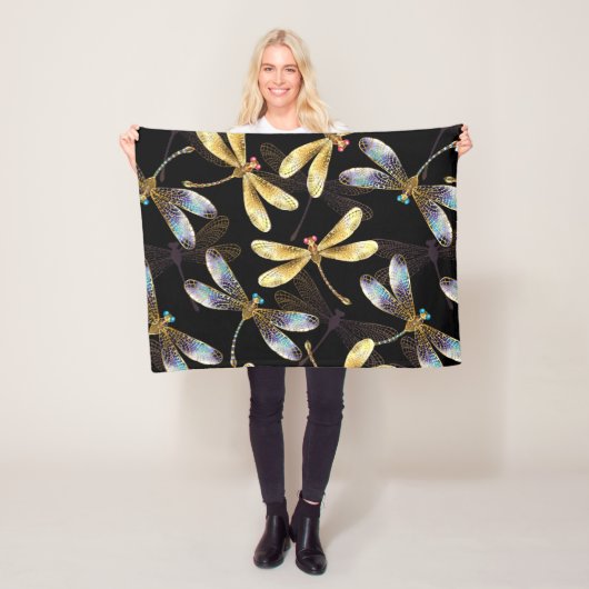 Naadloos patroon met gouden libellen fleece deken (In situ)