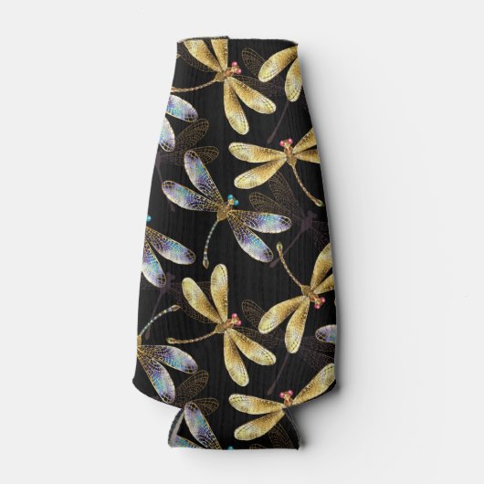 Naadloos patroon met gouden libellen flesjeskoeler (Voorkant)