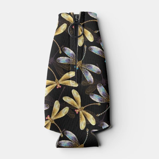 Naadloos patroon met gouden libellen flesjeskoeler (Achterkant)