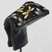 Naadloos patroon met gouden libellen golfheadcover (3/4 voorkant)