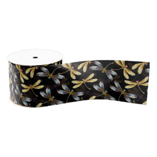 Naadloos patroon met gouden libellen grosgrain lint