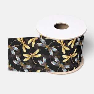 Naadloos patroon met gouden libellen grosgrain lint