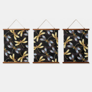 Naadloos patroon met gouden libellen hangend wandkleed