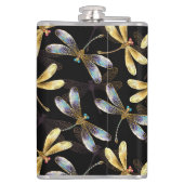 Naadloos patroon met gouden libellen heupfles (Achterkant)