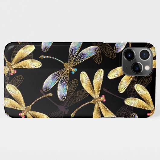Naadloos patroon met gouden libellen iPhone hoesje (Achterkant horizontaal)