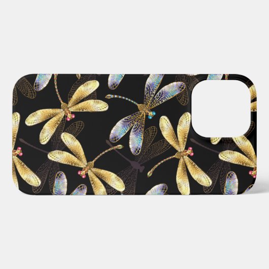 Naadloos patroon met gouden libellen iPhone hoesje (Achterkant horizontaal)