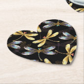 Naadloos patroon met gouden libellen kartonnen onderzetters (Gekanteld)