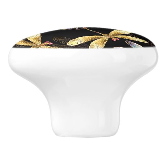 Naadloos patroon met gouden libellen keramische knop (Zijkant)