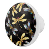 Naadloos patroon met gouden libellen keramische knop (Rechts)