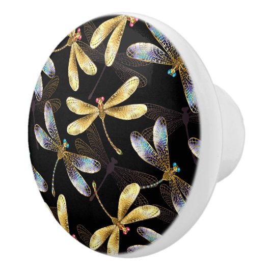 Naadloos patroon met gouden libellen keramische knop (Rechts)