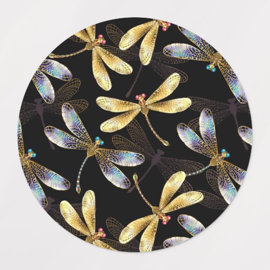 Naadloos patroon met gouden libellen labels (Design 2)