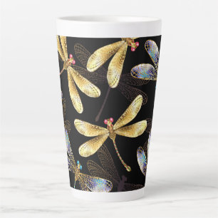 Naadloos patroon met gouden libellen latte mok