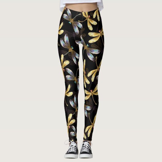 Naadloos patroon met gouden libellen leggings (Voorkant)