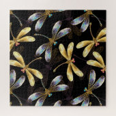 Naadloos patroon met gouden libellen legpuzzel (Horizontaal)