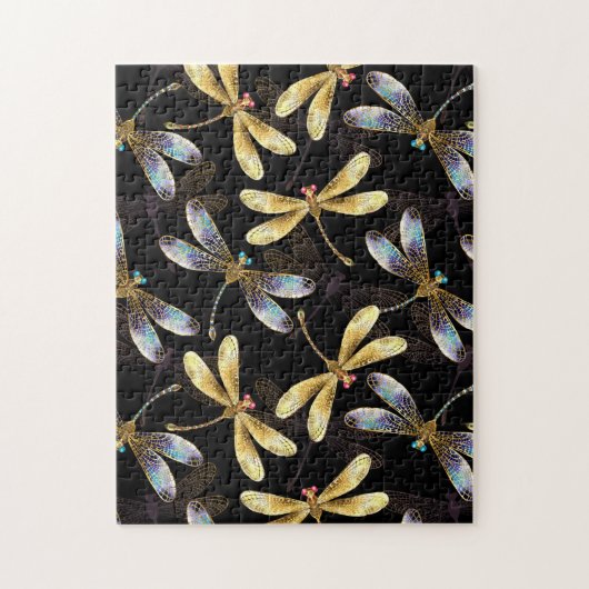 Naadloos patroon met gouden libellen legpuzzel (Verticaal)