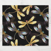 Naadloos patroon met gouden libellen likeurfles etiket (Enkel label)