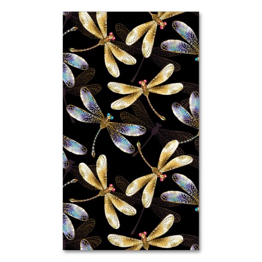 Naadloos patroon met gouden libellen magnetisch visitekaartje (Voorkant Verticaal)