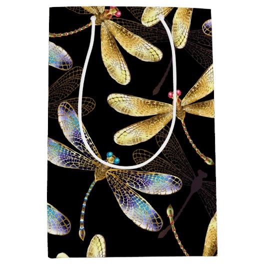 Naadloos patroon met gouden libellen medium cadeauzakje (Voorkant)