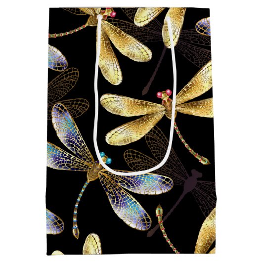 Naadloos patroon met gouden libellen medium cadeauzakje (Achterkant)