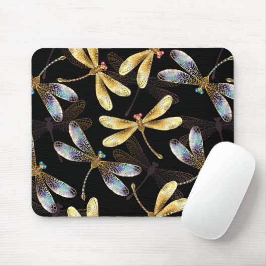 Naadloos patroon met gouden libellen muismat (Met muis)