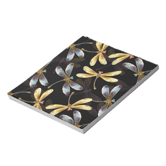 Naadloos patroon met gouden libellen notitieblok (Linkerzijde)