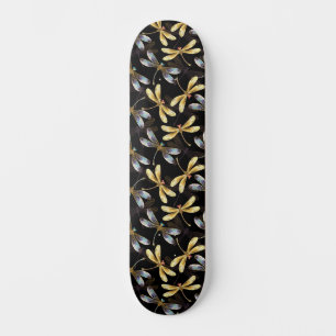 Naadloos patroon met gouden libellen persoonlijk skateboard