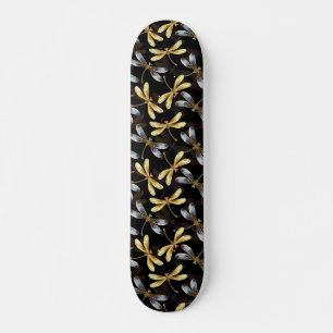 Naadloos patroon met gouden libellen persoonlijk skateboard