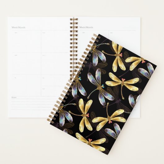 Naadloos patroon met gouden libellen planner (Display)